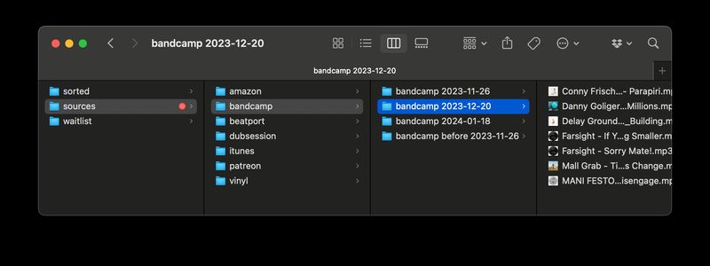 A screenshot of the proposed folder structure on Mac with the sources folder open as an example